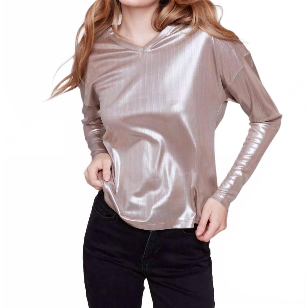 NEW CHARLIE B foiled knit top in truffle
